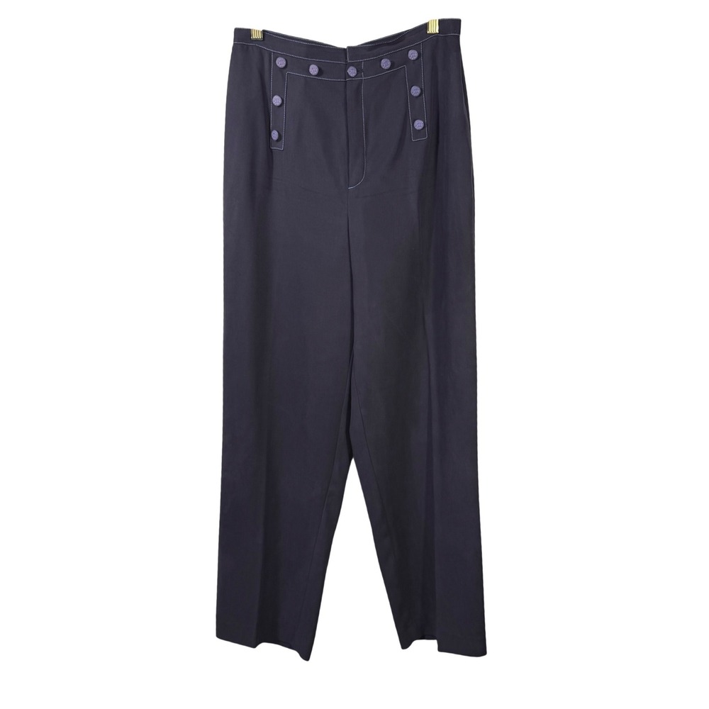 Dana‎ B and Karen Silk Nautical Button Pants Women's Size 10 Navy